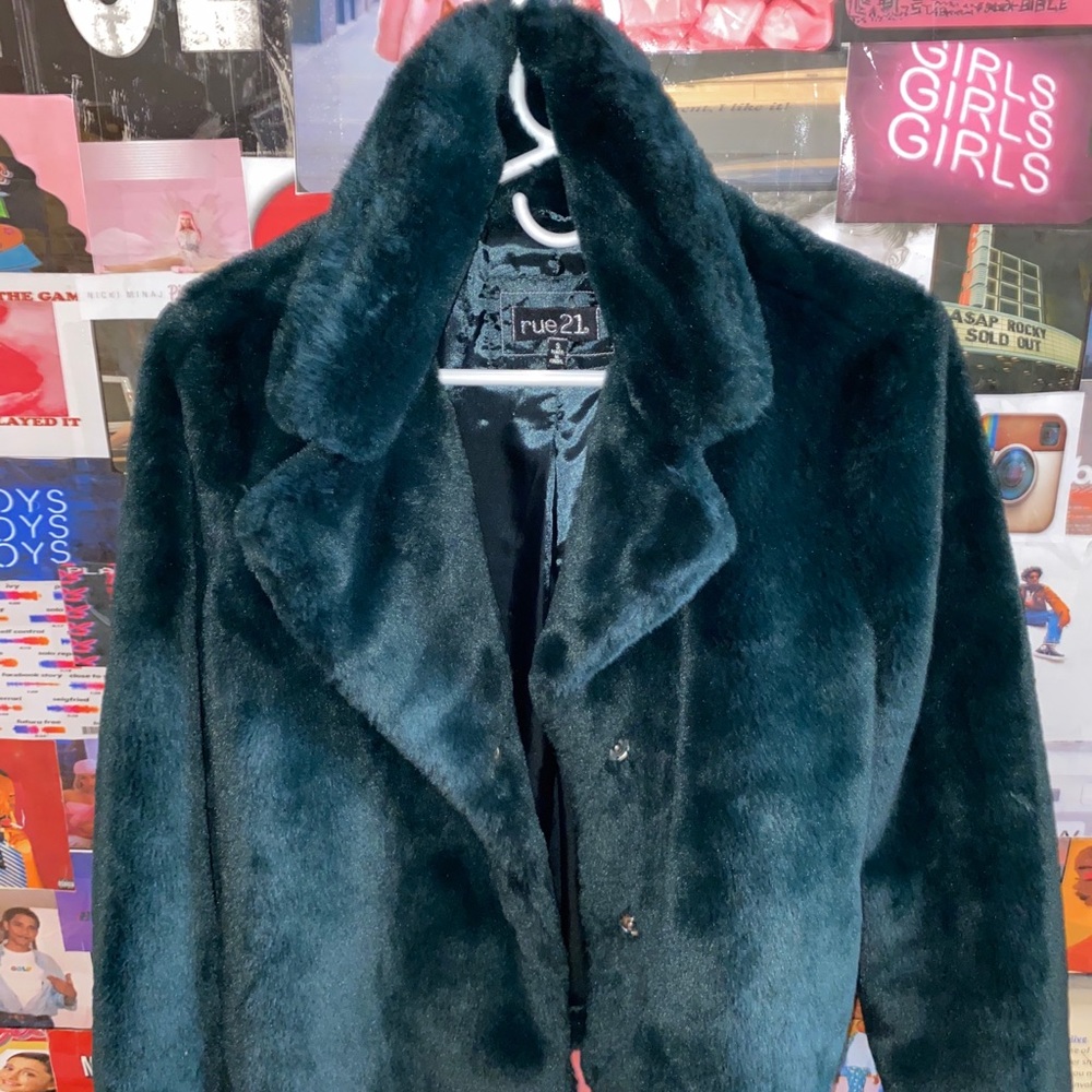 Emerald green fur coat